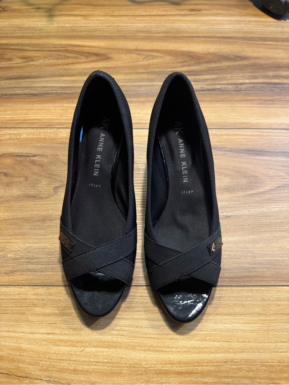 Anne Klein Black Open-Toe Crossband Heels